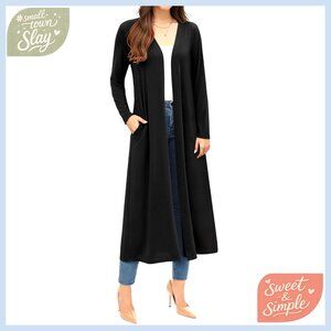 Floor Length Cardigan Open Front Lightweight Duster Maxi Sweater with Pockets